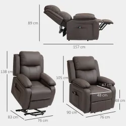 Sillón Relax Levanta Personas Sillón Elevador con Control Remoto Reclinación 160° Reposapiés 76x90x105cm Marrón - Ogal.Es