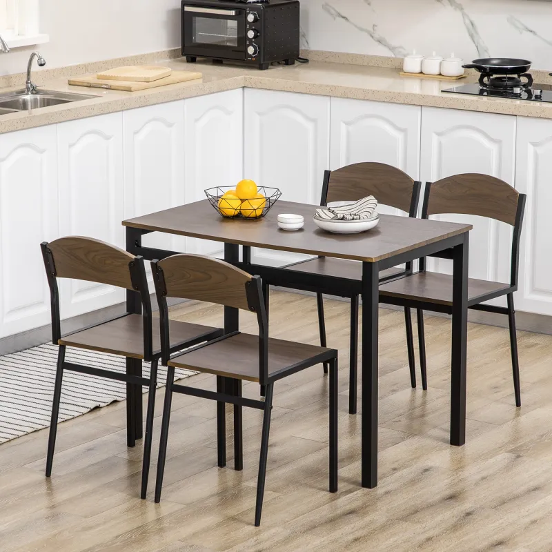 Conjunto de Mesa y 4 Sillas de Comedor para 4 Personas, Estilo Moderno con Estructura Metálica, Marrón Oscuro y ... - Ogal.Es