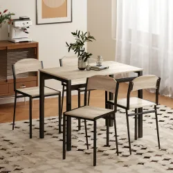 Conjunto de Mesa y 4 Sillas de Comedor para 4 Personas, Estilo Moderno con Estructura Metálica, Roble y Negro - Ogal.Es
