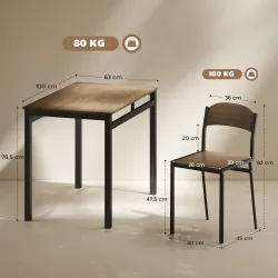 Conjunto de Mesa y 4 Sillas de Comedor para 4 Personas, Estilo Moderno con Estructura Metálica, Marrón Oscuro y ... - Ogal.Es