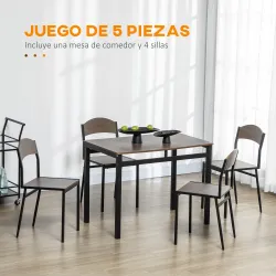 Conjunto de Mesa y 4 Sillas de Comedor para 4 Personas, Estilo Moderno con Estructura Metálica, Marrón Oscuro y ... - Ogal.Es