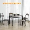 Conjunto de Mesa y 4 Sillas de Comedor para 4 Personas, Estilo Moderno con Estructura Metálica, Marrón Oscuro y ... - Ogal.Es