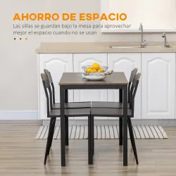 Conjunto de Mesa y 4 Sillas de Comedor para 4 Personas, Estilo Moderno con Estructura Metálica, Marrón Oscuro y ... - Ogal.Es