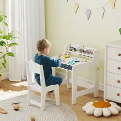 Escritorio Infantil con Silla Pupitre Infantil con 2 Cajones y Estante Mesa 62,8x55,6x73,8 cm y Silla 31,5x35x65... - Ogal.Es