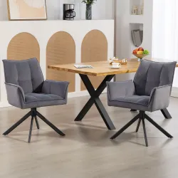 Juego de 2 Sillas de Comedor Giratorias con Reposabrazos Respaldo Acolchado Tapizado en Terciopelo Patas de Acer... - Ogal.Es