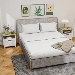 Juego de 2 Mesitas de Noche Mesillas de Noche con Cajón Compartimento Abierto Patas de Madera 45x38x50 cm Blanco - Ogal.Es