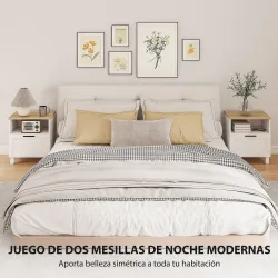 Juego de 2 Mesitas de Noche Mesillas de Noche con Cajón Compartimento Abierto Patas de Madera 45x38x50 cm Blanco - Ogal.Es