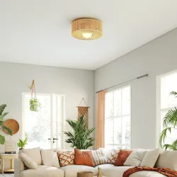 Lámpara de Techo LED Bohemio 20W 3000 K con Pantalla de Cuerda de Lino para Dormitorio Salón Cocina Comedor Marrón - Ogal.Es
