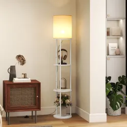 Lámpara de Pie con Estantes con 3 Temperaturas de Color Control Remoto para Salón Dormitorio Oficina Blanco - Ogal.Es