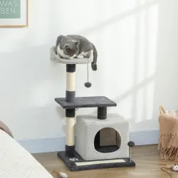 Árbol Rascador para Gatos 85 cm con Plataformas Cueva Postes Rascadores Tapete de Sisal Bolas Gris Claro y Negro - Ogal.Es