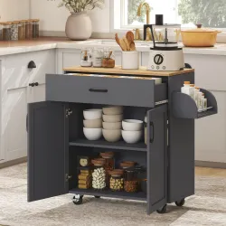 Isla de Cocina con Ruedas con Cajón Armario con Puertas Toallero y Especiero 105x36x85 cm Gris - Ogal.Es
