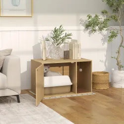 Mueble Arenero para Gatos Caja de Arena para Gatos con Almohadilla para Rascar y Puerta de Ratán 80x50x50 cm Roble - Ogal.Es