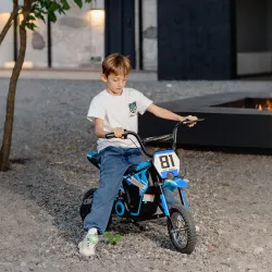 Moto Eléctrica para Niños 24V con Motor 250W Velocidad de 6-16km/h Ruedas de 12'' para Niños de 8-12 Años Azul - Ogal.Es