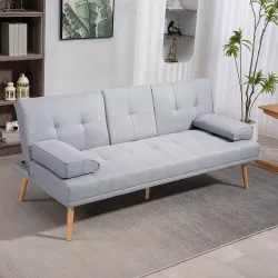 Sofá Cama 3 Plazas con Respaldo Ajustable de 3 Niveles Reposabrazos Desmontable 181x77x78 cm Gris Claro - Ogal.Es