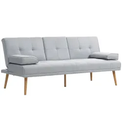 Sofá Cama 3 Plazas con Respaldo Ajustable de 3 Niveles Reposabrazos Desmontable 181x77x78 cm Gris Claro - Ogal.Es