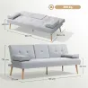 Sofá Cama 3 Plazas con Respaldo Ajustable de 3 Niveles Reposabrazos Desmontable 181x77x78 cm Gris Claro - Ogal.Es