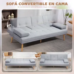 Sofá Cama 3 Plazas con Respaldo Ajustable de 3 Niveles Reposabrazos Desmontable 181x77x78 cm Gris Claro - Ogal.Es