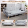 Sofá Cama 3 Plazas con Respaldo Ajustable de 3 Niveles Reposabrazos Desmontable 181x77x78 cm Gris Claro - Ogal.Es
