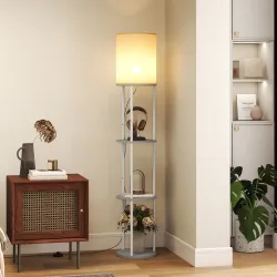 Lámpara de Pie con Estantes con 3 Temperaturas de Color Control Remoto para Salón Dormitorio Oficina Gris - Ogal.Es