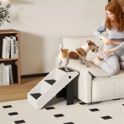 Escalera para Perros Plegable de 3 Peldaños para Mascotas Mayores para Cama Sofá 53x30,5x36,5 cm Crema - Ogal.Es