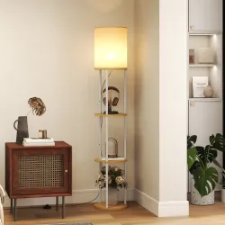 Lámpara de Pie con Estantes con 3 Temperaturas de Color Control Remoto para Salón Dormitorio Oficina Natural - Ogal.Es