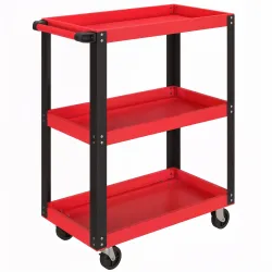 Carro de Herramientas con 3 Estantes Ruedas y Asas para Garaje Mecánico Hogar Carga 120 kg Rojo y Negro - Ogal.Es