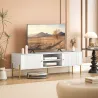 Mueble de TV Moderno con 2 Puertas 2 Estantes Abiertos Orificios Pasacables para TV 65 Pulgadas 140x38x45,9 cm B... - Ogal.Es