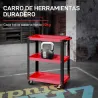 Carro de Herramientas con 3 Estantes Ruedas y Asas para Garaje Mecánico Hogar Carga 120 kg Rojo y Negro - Ogal.Es