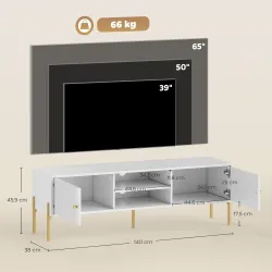 Mueble de TV Moderno con 2 Puertas 2 Estantes Abiertos Orificios Pasacables para TV 65 Pulgadas 140x38x45,9 cm B... - Ogal.Es