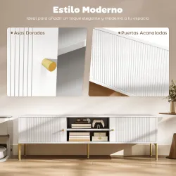 Mueble de TV Moderno con 2 Puertas 2 Estantes Abiertos Orificios Pasacables para TV 65 Pulgadas 140x38x45,9 cm B... - Ogal.Es
