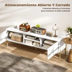Mueble de TV Moderno con 2 Puertas 2 Estantes Abiertos Orificios Pasacables para TV 65 Pulgadas 140x38x45,9 cm B... - Ogal.Es