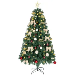 Árbol de Navidad 180 cm con Adornos 200 Luces LED Blanco Cálido 8 Modos de Iluminación 650 Ramas Verde - Ogal.Es