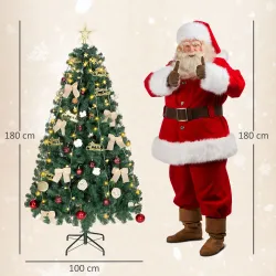 Árbol de Navidad 180 cm con Adornos 200 Luces LED Blanco Cálido 8 Modos de Iluminación 650 Ramas Verde - Ogal.Es