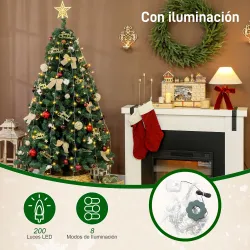 Árbol de Navidad 180 cm con Adornos 200 Luces LED Blanco Cálido 8 Modos de Iluminación 650 Ramas Verde - Ogal.Es