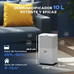 Deshumidificador 10L/día Silencioso con 3 Modos Pantalla LED Temporizado 24H Bloqueo Infantil y Drenaje Continuo... - Ogal.Es