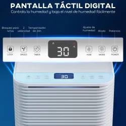 Deshumidificador 10L/día Silencioso con 3 Modos Pantalla LED Temporizado 24H Bloqueo Infantil y Drenaje Continuo... - Ogal.Es