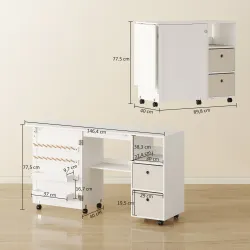 Mesa de Costura Plegable con 6 Ruedas 18 Clavijas 2 Cajones y 3 Compartimentos Blanco - Ogal.Es