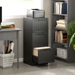 Mueble Archivador con 3 Cajones Cajonera para Escritorio con Cerraduras Carpetas para A4 y Carta 40x40x101 cm Negro - Ogal.Es