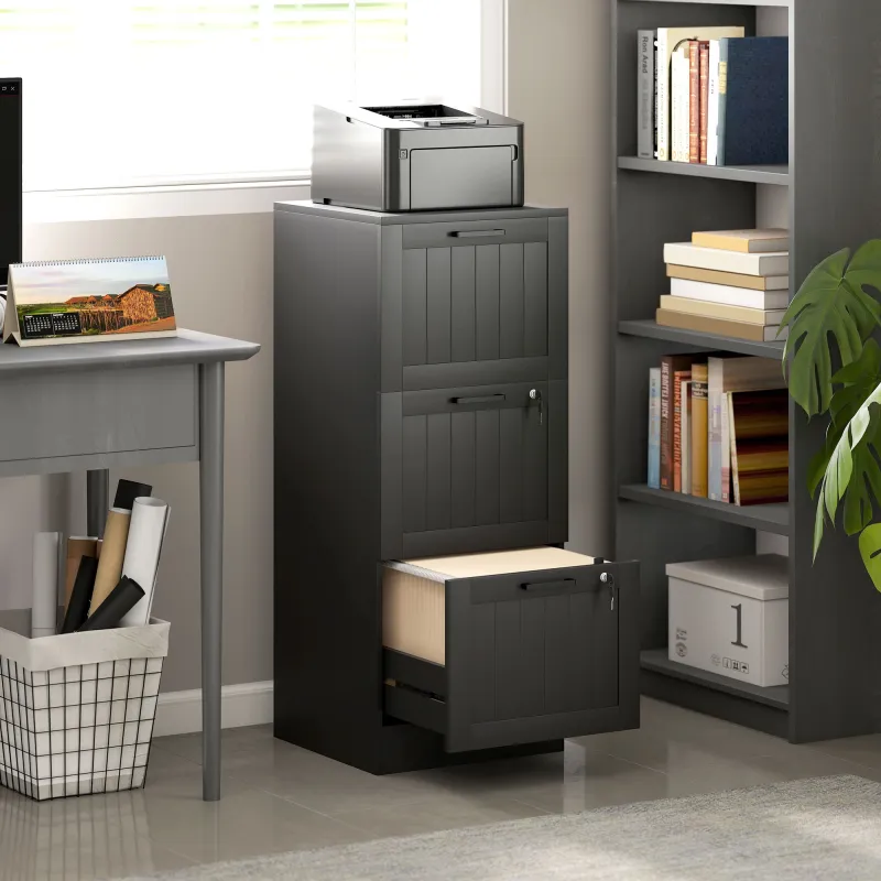 Mueble Archivador con 3 Cajones Cajonera para Escritorio con Cerraduras Carpetas para A4 y Carta 40x40x101 cm Negro - Ogal.Es