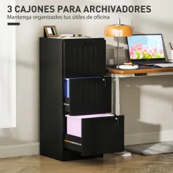 Mueble Archivador con 3 Cajones Cajonera para Escritorio con Cerraduras Carpetas para A4 y Carta 40x40x101 cm Negro - Ogal.Es