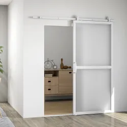 Herrajes para Puertas Correderas 200 cm Kit de Accesorios para Puerta Corredera con 2 Rieles y Guía Blanco - Ogal.Es