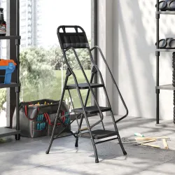 Escalera Plegable de 3 Peldaños con Bolsa de Herramientas Escalera de Tijera con Peldaños Anchos Antideslizantes... - Ogal.Es