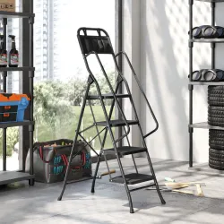 Escalera Plegable de 4 Peldaños con Bolsa de Herramientas Escalera de Tijera con Peldaños Anchos Antideslizantes... - Ogal.Es