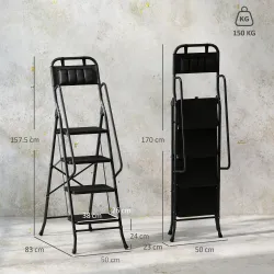 Escalera Plegable de 4 Peldaños con Bolsa de Herramientas Escalera de Tijera con Peldaños Anchos Antideslizantes... - Ogal.Es