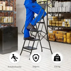 Escalera Plegable de 4 Peldaños con Bolsa de Herramientas Escalera de Tijera con Peldaños Anchos Antideslizantes... - Ogal.Es