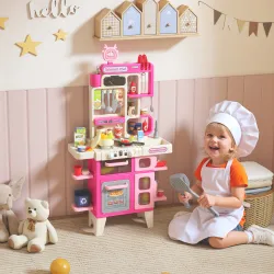 Cocina de Juguete con Luces Sonido Accesorios Fregadero Utensilios Alimentos Falsos para Niños a Partir de 3 Año... - Ogal.Es