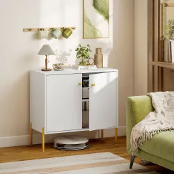 Aparador Moderno con 2 Puertas Estantes Ajustables Encimera con Efecto Mármol Patas de Acero Blanco 80x39,1x76 cm - Ogal.Es