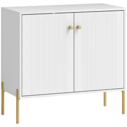 Aparador Moderno con 2 Puertas Estantes Ajustables Encimera con Efecto Mármol Patas de Acero Blanco 80x39,1x76 cm - Ogal.Es