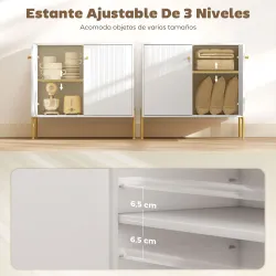 Aparador Moderno con 2 Puertas Estantes Ajustables Encimera con Efecto Mármol Patas de Acero Blanco 80x39,1x76 cm - Ogal.Es