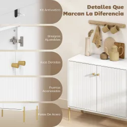 Aparador Moderno con 2 Puertas Estantes Ajustables Encimera con Efecto Mármol Patas de Acero Blanco 80x39,1x76 cm - Ogal.Es